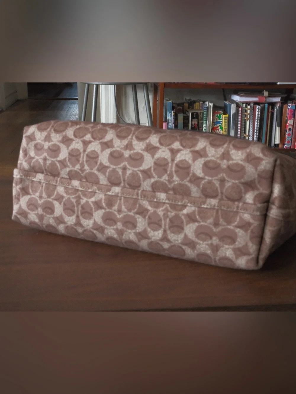 Coach Rogue Canvas Tote with Cream, Pink & Green Pocket Accents - Picture 3 of 7